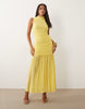 Ruched Drop Waist Circle Dress With Grown In Neck In Lemon