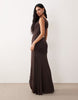 Off Shoulder Maxi Dress In Chocolate