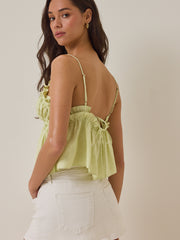 Thalia Tie Front Ruffle Trim Top