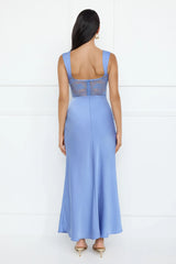 Permission To Party Satin Maxi Dress Blue