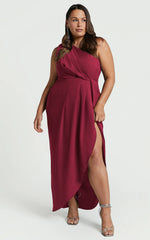 Namaari Midi Dress - Faux Wrap One Shoulder Dress in Wine