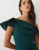 Twist Bardot Midi Dress In Bottle Green Scuba-Style Fabric