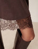 Oversized Mini Dress With Lace Hem Trim In Chocolate