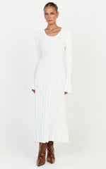 Blaire Midi Dress - Long Sleeve Tie Back Flare Dress in Ivory