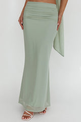All The Lights Ruched Midi Skirt Sage