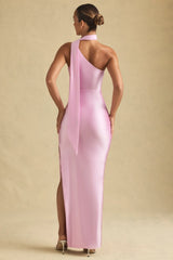Asymmetric Scarf-Detail Maxi Dress in Soft Pink