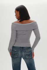 Jazz Off The Shoulder Knit Sweater - Cloud Cover