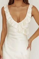 Alba Frill & Lace Trim Maxi Dress Oyster