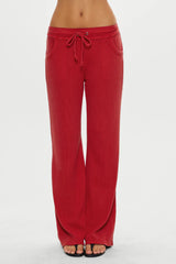 Emma Thermal Low Rise Pants - Strawberry Red