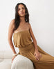 Blouson Bandeau Maxi Split Front Dress In Olive