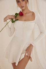 cream dainty knit mini dress