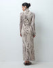 Funnel Neck Placement Print Midi Dress