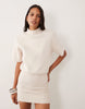 Shoulder Pad Short Sleeve Ruched Dress In Cream