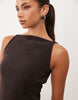 Soft Cord Slash Neck Mini Dress In Chocolate