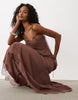 Slip Cami Maxi Dress With Lace Insert In Chocolate Brown
