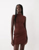 Cotton Rib Mini Dress In Chocolate