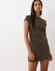 Mango Boat Neck Mini Dress In Brown Check Print