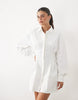 Missyempire Cinch Waist Balloon Sleeve Mini Shirt Dress In White