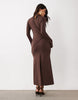 Daska High Neck Maxi Dress With Asymmetric Seam Detail In Chocolate