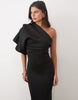 Scrunch One Shoulder Maxi Dress In Black Scuba-Style Fabric