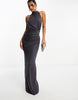 Mesh Twist Bust Detail Halter Maxi Dress With Tie Back Neck In Charcoal Grey