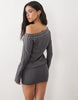 Motel Studded Off Shoulder Mini Dress In Grey