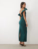 Twist Bardot Midi Dress In Bottle Green Scuba-Style Fabric
