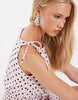Polka Dot Shirred Waist Mini Dress In Pink And Brown