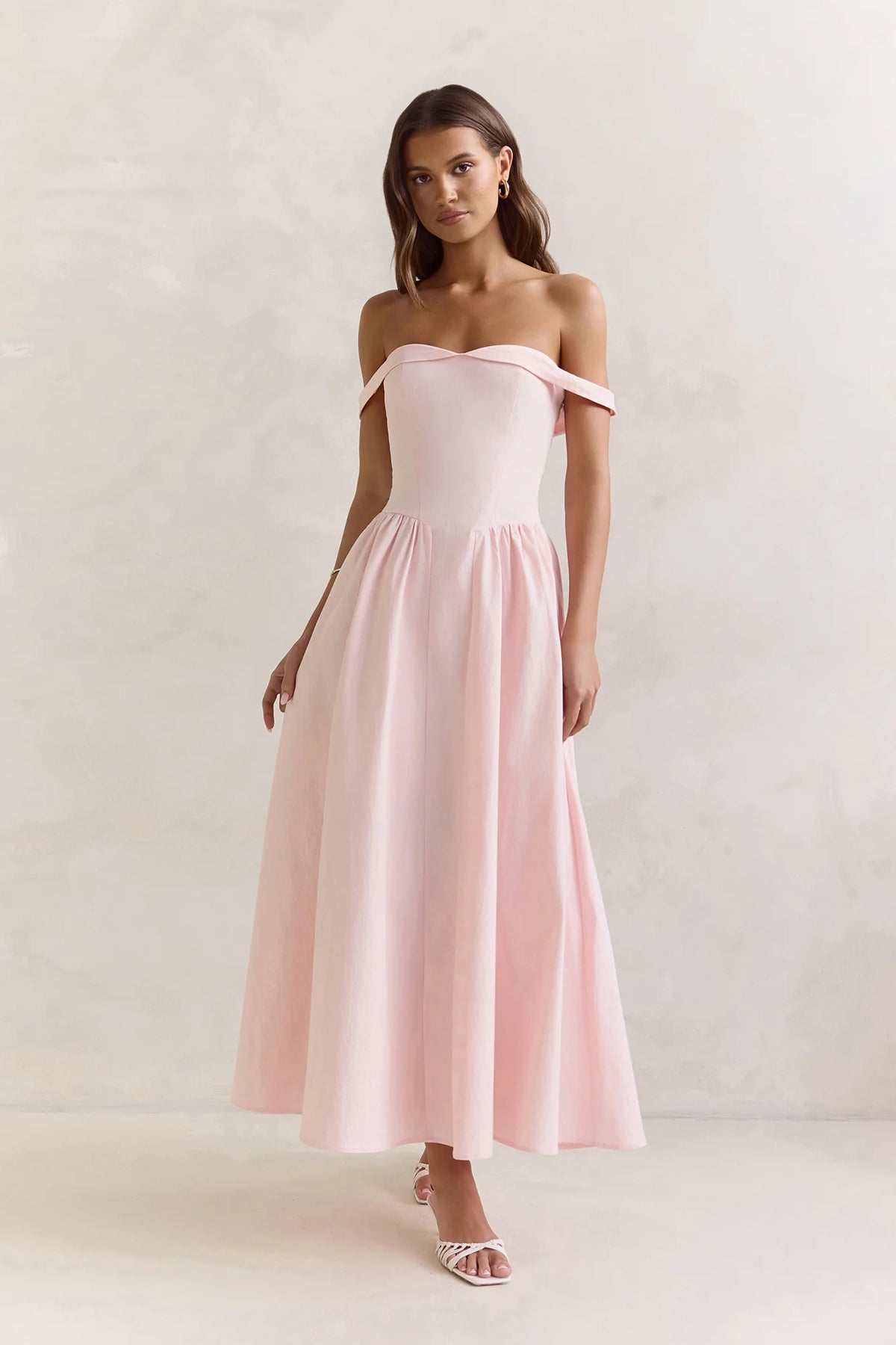 Memory Of Fate Off Shoulder Maxi Dress Pink