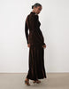 Bardot Velvet High Neck Long Sleeve Ruched Detail Godet Maxi Dress In Chocolate