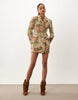 Structured Double Breasted  Blazer Mini Dress In Vintage Floral Tapestry