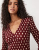Mango Plisse V Neck Long Sleeve Midi Dress In Maroon Polka Dot Print