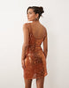 Embellished Sheer Scattered Sequin Cami Mini Dress In Orange