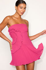 Brylee Fuchsia Pink Pleated Ruffled Strapless Mini Dress