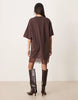Oversized Mini Dress With Lace Hem Trim In Chocolate