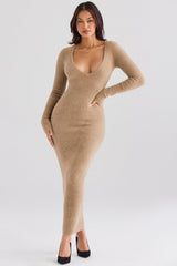 camel fuzzy maxi dress - sale