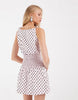 Polka Dot Shirred Waist Mini Dress In Pink And Brown