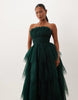 Lace & Beads Petite Tulle Bandeau Tiered Maxi Dress In Emerald