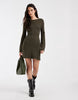 Vero Moda Long Sleeve Boat Neck Knitted Mini Dress In Dark Green