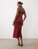 Bardot Satin Cami Lace Detail Midi Dress In Burgundy