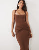Oh Polly Modal Square Neck Ruched Detail Maxi Dress In Chocolate