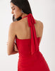 Oh Polly Halter Neck Bodice Ruched Cross Over Skirt Detail Mini Dress In Red
