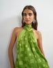 Topshop Halter Neck Tucked Side Maxi Dress With Burnout Square Print Detail In Green