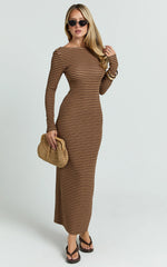 Rumi Midi Dress - Long Sleeve Bodycon Dress in Chocolate