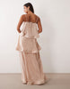 Zigzag Plisse Tiered Trapeze Maxi Dress In Champagne