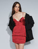 Panelled Fringe Cami Mini Dress In Brick Red
