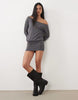 Motel Studded Off Shoulder Mini Dress In Grey