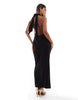 Wrap Front Halterneck Midi Dress With Open Back In Black