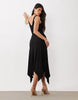 V Neck Hanky Hem Soft Slinky Midi Dress In Black