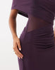 Slinky Draped Cutaway Mesh Column Dress In Plum